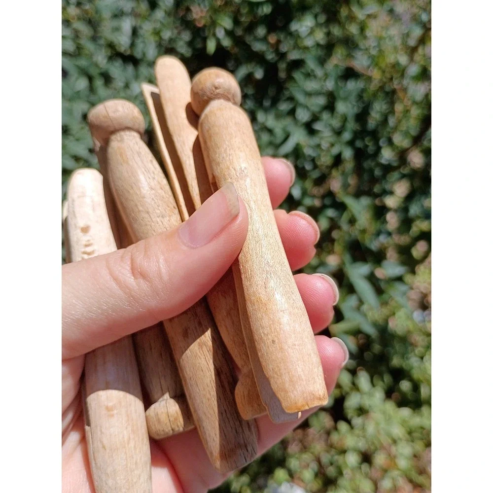 Vintage Antique Wooden Clothes Pins Lot Of 10---4 Inch Weathered Primitive